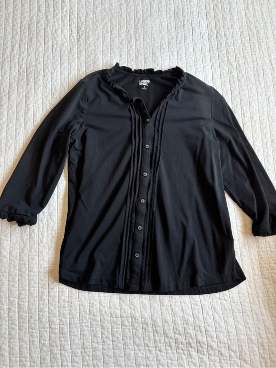 Lands' End Tops - Lands' End Black Ruffle-Trim Button Front Blouse